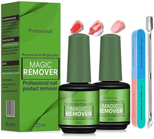 Nagellackentferner, 15 ml, gepaart mit 1 Schaber und 1 Nagelfeile, schnelle Entfernung in 3-5 Minuten, einfache Nagelreinigung, 2 Stück