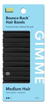 Gimme Beauty Medium Hold Hair Bands - Seamless Spandex & Nylon Ties for All Hair Types - Damage-Free, Comfort Fit Ponytail Holders - No-Crease Elastic Bands for Daily Use - 12 Pack, Black