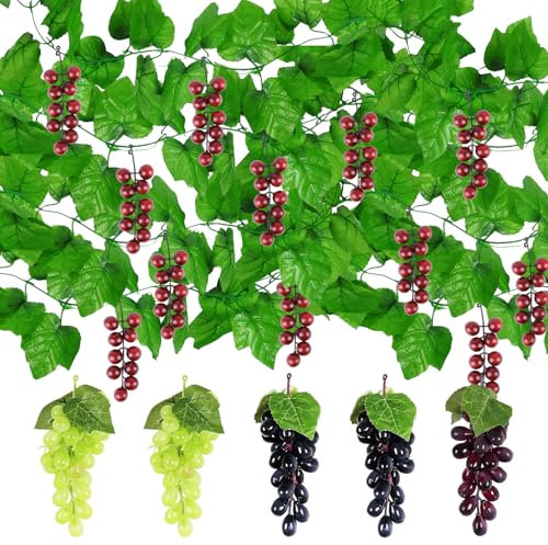 SJUNJIE 10 Pièces Raisin Artificial Raisins en Plastique Vigne Fruits Artificiels Décoration de Raisin Réaliste pour Deco Chambre Balcon Jardin Cuisine Bureau Fête Mariage Accessoires Photo