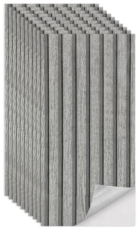 Grey Wood Panels for Walls, Acoustic Self Adhesive Wall Panels Sound Absorbing Wooden Slats, Decorative 3D Wall Panels, Modern Wall Decor for Office, Bedroom, Kitchen, 60x30cm 40 PCS