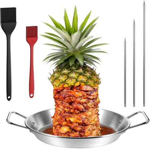 Vertical Kebab Skewer Stand，BBQ Stainless Steel Chicken Skewers Vertical Meat Skewer with 3 Replacement Spikes 2 Brushes for Steak, Chicken, Fish, Turkey Kebab