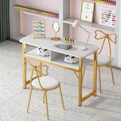 Nail Desk Workstatio Textur Salon Nageltisch Breite Arbeitsfläche Stahlrohrträger für Nail Tech Spa Makeup Beauty Salon Home(140x40x75cm)