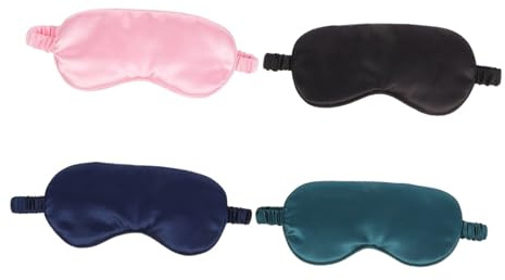 ARTSEWPLY 4 Stück Teiliges Seidenweiche Schlafmaske mit Elastischem Band Weiche Augenbinde zum Schlafen Lichtblockierend Atmungsaktiv für Damen Frauen und Reisen