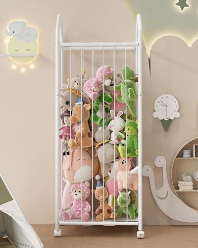 UMDONX Rollbare Aufbewahrung,Weiß, 154 x 56 x 35 cm | für Kuscheltiere mit 360° Bremsrädern