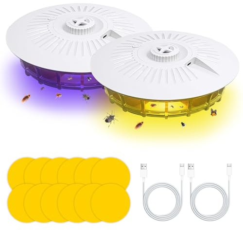 VVancha Tech 2pcs Flohfallen mit 10 Klebepads, Flohfalle für Wohnung, 4 Lichtmodi für Wohnung Testsieger, Omnidirektional Flohfalle Licht, Flohlichtfalle für Wohnzimmer, Küche, Schlafzimmer