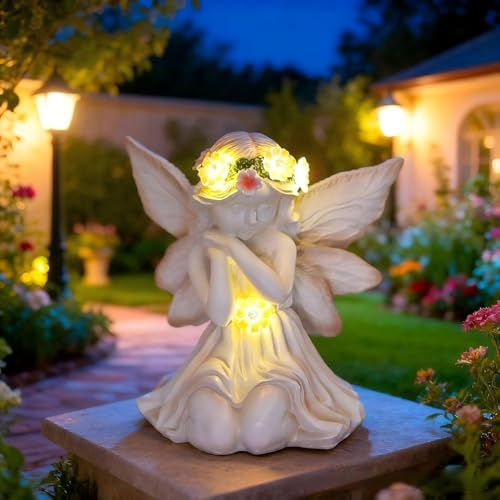 Syfunlv Solar Engel Garten Figuren,Little Engel Statue,Fairy Skulptur Deko,Schutzengel Figur mit LED Solar Laterne,Solar Deko für Außen,Wetterfest Grabschmuck,für Friedhof,Hof,Terrasse (Stil 5)