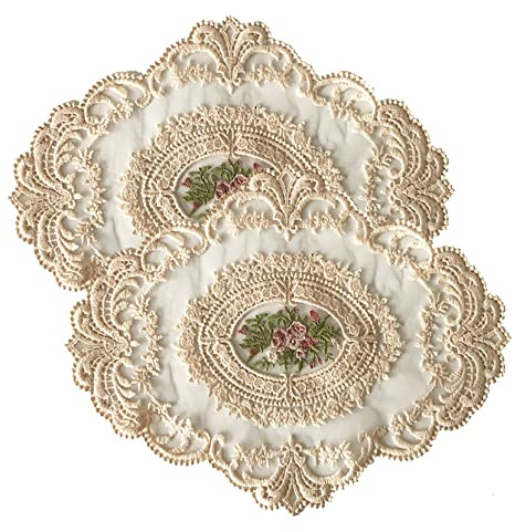 Mantel Individual de Encaje Estilo francés Retro, tapetes de Encaje Bordados para Mesa, tapetes de Ganchillo, tapete para jarrón, 29x36cm, 2 uds.