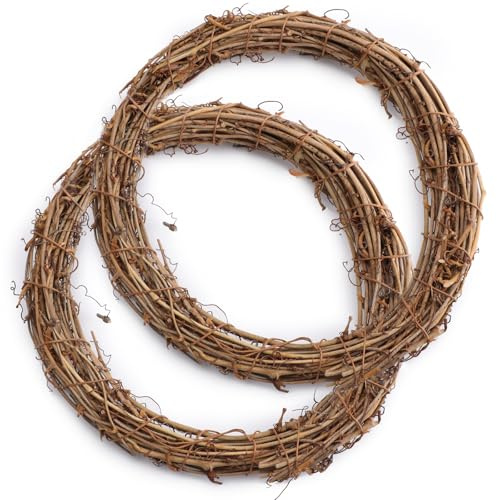 2 Pcs 30cm Natural Grapevine Wreaths, Hand-Woven Vine Branch Wreath, for DIY Christmas Craft, Front Door Wall Hanging, Wedding and Party Decors