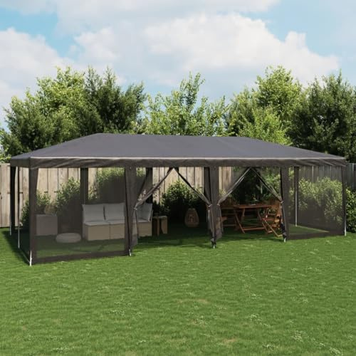 Generico Tenda per Feste con 12 Pareti in Rete Antracite 8x4 m in HDPE,Prato e Giardino,Vita all'aperto,Strutture da Esterno,Baldacchini e gazebo-4010074