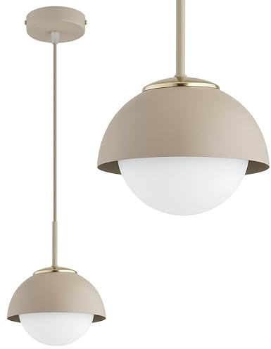KAR LIGHTING Pendellampe 1-flammig Beige – Cosmo Ecru Kaschmir Hängeleuchte aus Metall & Glas – E27 Lampe für Küche oder Esszimmer – LED geeignet