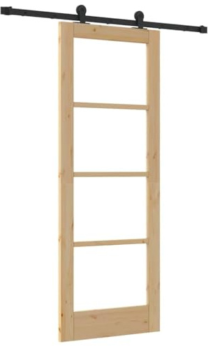 mtlskopl ORKDAL - Porta scorrevole in legno massello di pino e vetro, set completo con binario da 213,5 cm, porta interna moderna per soggiorno e sala da pranzo, effetto legno naturale, 73,5 x 198,5