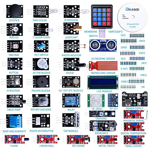 ELEGOO Kit de Modules de Capteurs 37 en 1 Amélioré avec Tutoriel Compatible avec Arduino UNO R3 Mega Nano Raspberry pi 4(Exclut la Carte Microcontrôleur)
