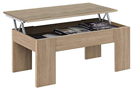 Habitdesign, Mesa de Centro Elevable, Mesita de Salón o Comedor, Modelo LC, Acabado en Color Roble Canadian, Medidas 100 cm (Ancho) x 50 cm (Fondo) x 45-56 cm (Alto)