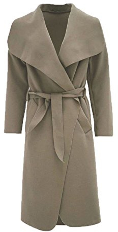 66 Fashion District Women Italian Long Duster Jacket Ladies French Belted Trench Waterfall Coat 8-14 (UK 10, Mocha)