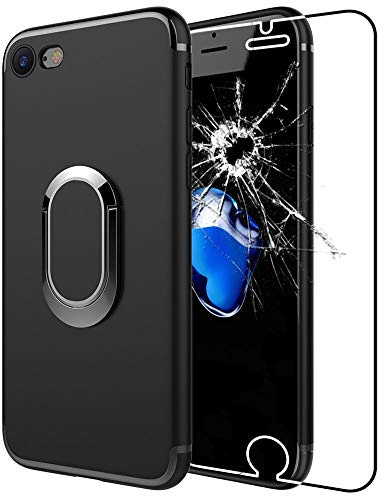 ebestStar - for iPhone 6 Case iPhone 6S, Silicone Cover Protection Ring Holder, 360 Rotating, Black + Glass Screen Protector