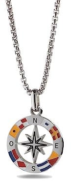 inSCINTILLE Collana Uomo Acciaio Ciondolo Rosa dei Venti, Lunghezza Regolabile 48-53 cm, Confezione Regalo Inclusa, Collanina Uomo Pendente, Catenina (Rosa dei Venti e Bandiere Nautiche)