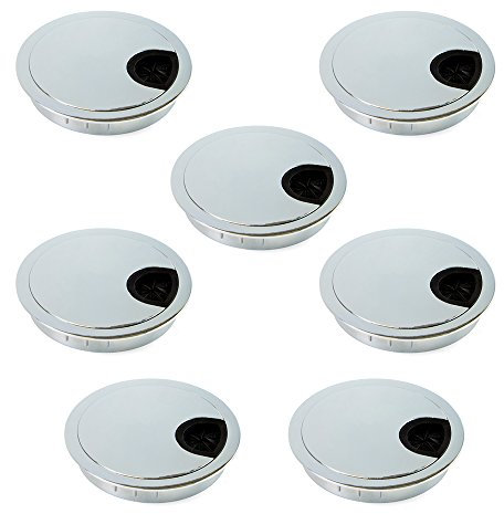 Emuca Passacavi Rotondo Diametro 80 mm da Incastrare in Scrivania/Tavolo in Zama, Cromato, Pack di 7 Pz