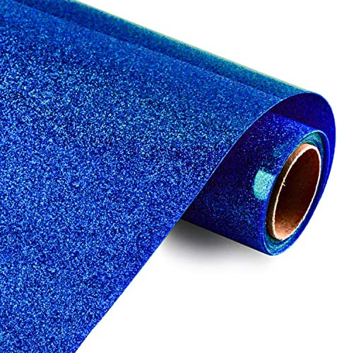 KISSWILL Blue Glitter Heat Transfer Vinyl, 10 x 6 Feet Glitter HTV Vinyl for All Cutter Machine, Easy to Cut & Weed Vinyl for for T-Shirts