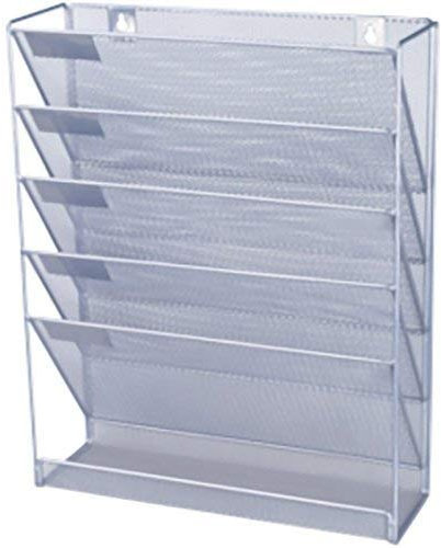 KAV Mesh Wall Literature Holder Magazine Hanging File - Home/Office Organiser for Desk Storage, A4 Paper, Files, and Letters - Desk Accessories with Trays 405(H)X325(W)X105(D)mm (Silver)