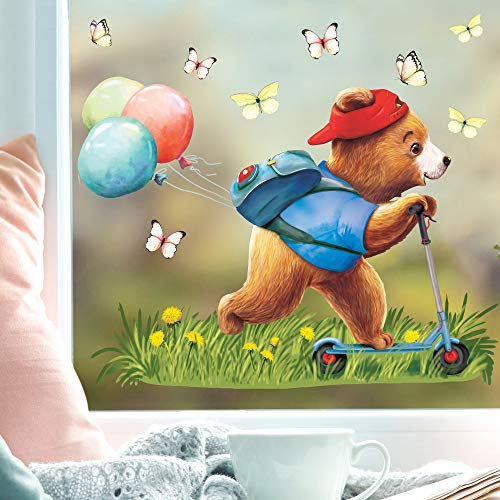 Wandtattoo Loft Fensterbild Frühling Ostern wiederverwendbar Fensteraufkleber Kinderzimmer/Bär Junge Roller A4 Bogen