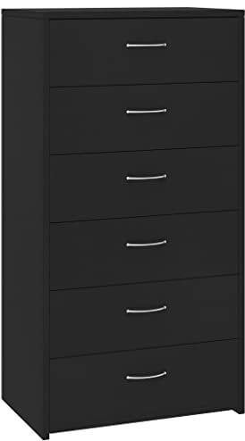 vidaXL Sideboard mit 6 Schubladen, Kommode Schrank mit viel Stauraum, Schubladenschrank Anrichte für Wohnzimmer, Modern, Schwarz Holzwerkstoff
