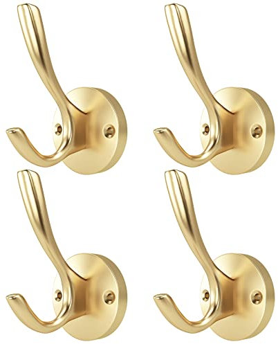 ZUONAI Garderobenhaken Modern Kleiderhaken Schwerlast Garderobe Haken Jacken Haken Wand Handtuchhaken Doppelt für Küche Bad Kleiderschrank (4 Stück, Gold)