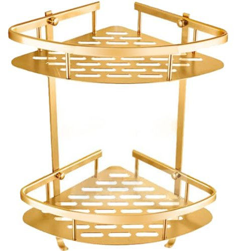 2 Tier Messing Storage Basket, Antik Doppel Badezimmer Eckregal, Brause-Wand-Caddy Bracket Hang Zeichnung Golddreieck Bad Zahnstange Haken