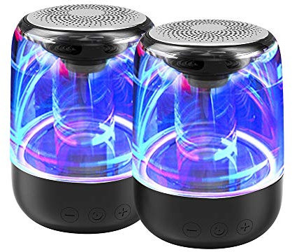 WE Pack 2 Enceintes sans Fil Portable Bluetooth 5.0 Radio FM Batterie 1000mAh Lecteur Carte Micro SD Lumineux LED Synchronisation Double Ecoute Noir