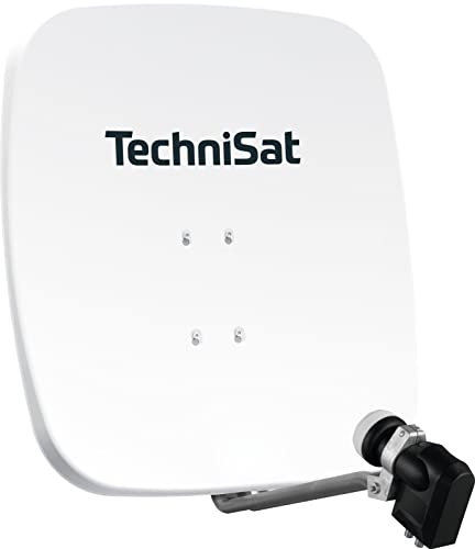 TechniSat SATMAN 65 Plus - Antenne parabolique pour 2 abonnés (Miroir Satellite 65 cm avec Support de mât et Twin LNB Universel 40mm) Blanc