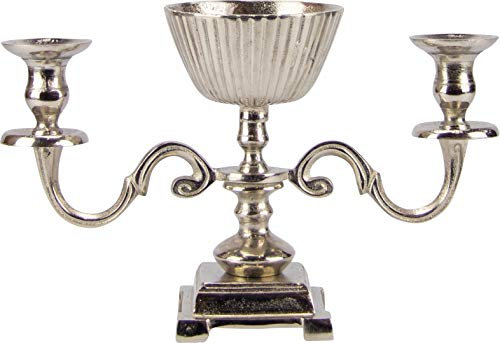 Kerzenständer Alu 2er mit Schale H25 cm Silber Antik Krömer für Kerzen H25cm