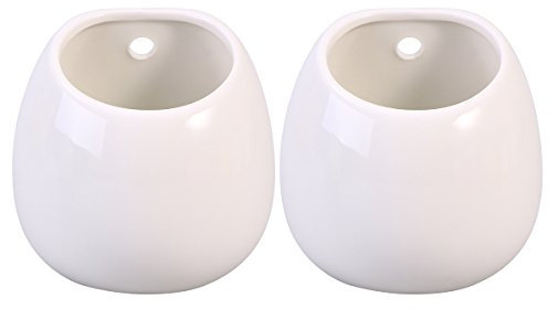 WINOMO 2 Stücke Wandvasen, Hängende Blumentöpfe Wand Keramik Wandvasen für Pflanzen Innen Weiß Blumentöpfe Wand Deko Wandvase für Zimmer, Balkon und Garten