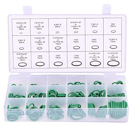 Qiilu Car Air Conditioning Compressor O-Ring, Car Air Conditioning Compressor A/C O-Ring Kit 270pcs Assorted Seal Gasket Set Rubber Washer Seals(Green)