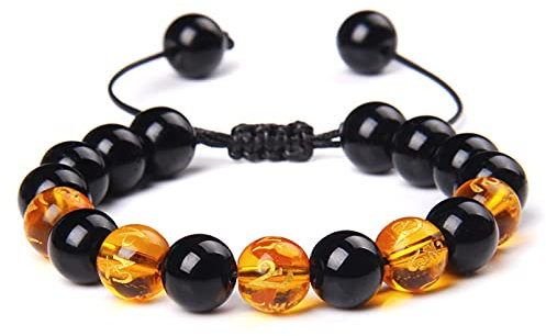 YUANCHENG 10 mm Six Words Gold Motto Beads Armbänder Herren Schwarz Onyx Agat Armreif