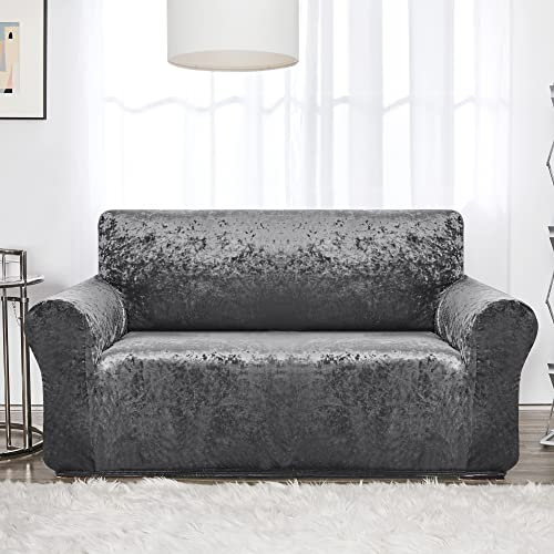 Deconovo Elastische Sofabezug,Samt Sofa Überwürfe für Wohnzimmer, Möbelschutz für Haustier Kinder, 2-Sitzer(145-175cm), Dunkelgrau