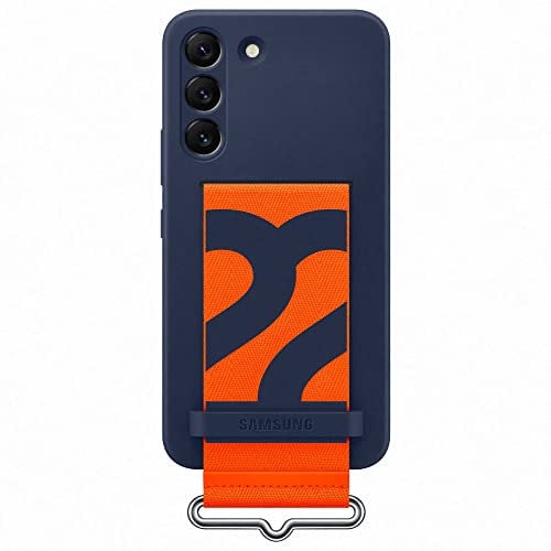 Samsung Silicone Cover Smartphone Cover mit Strap EF-GS901 für Galaxy S22, Handy-Hülle, Silikon, Schutz Case, stoßfest, dünn und griffig, Halteband, Dunkelblau