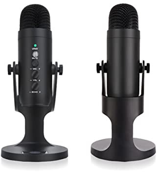 ABHI USB Mikrofon Plug-Play mit Soundkarte Kopfhörerausgang Rauschunterdrückung Stand Computer Mic für Aufnahmen Streaming Podcast Broadcasting Voiceover Gaming Kondensatormikrofon