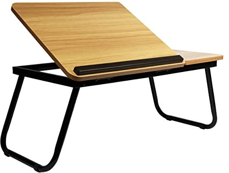 QUVIO Nachttisch mit Becherhalter, Laptoptisch, Klappbarer Betttisch, Lapdesk für Sofa und Couch, Verstellbarer Betttisch mit Becherfach (Braun)