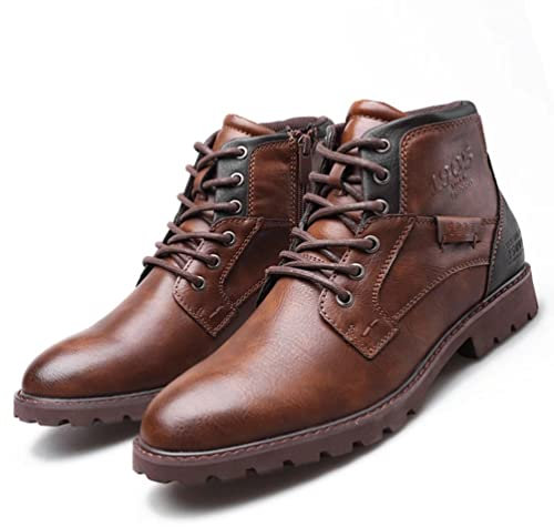 SWZEC Stivali da Motociclista Uomo Classici Impermeabili Stivali Stringati Vintage Combat Stivaletti Chukka Invernali Antiscivolo Comode Trekking Esterno Biker Boots Marrone 39