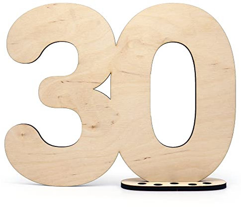 HAGEFOL Gästebuch Holz Schild Zahl 30 - Geschenkidee, Glückwunschkarte zum beschriften, als Geschenk mit Ständer für Geldgeschenke - Deko Geschenk zum 30. Geburtstag, 30 Jahre Jubiläum oder Hochzeit