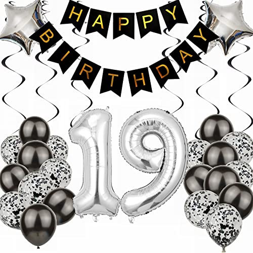 Kiwochy Luftballon 19. Geburtstag Dekoration - Black and Silber Party Deko für Junge und Mädchen - Geschenk 19 Jahre
