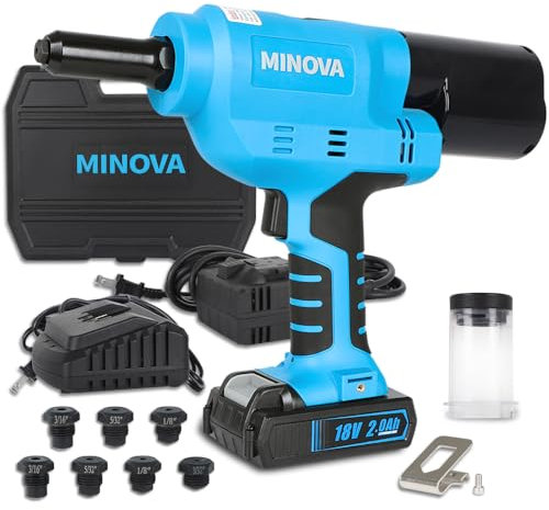 Minova Akku-Blindnietmuttern-Setzgerät, tragbares 18V Lithium-Ionen-Elektroautomatisches Bürstenloses Blindnieten-Werkzeug für Nieten von 2.4mm/3.2mm/4.0mm/4.8mm (Corded/Cordless)