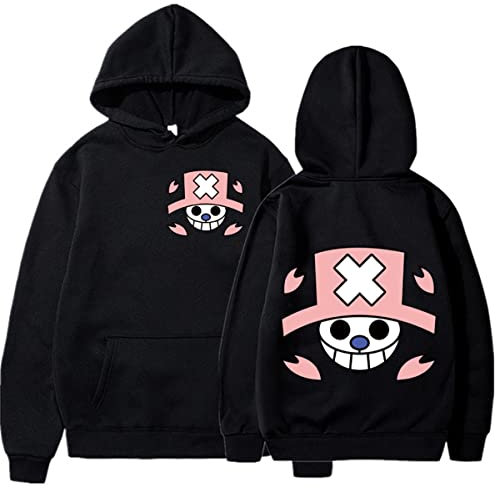 Sybnwnwm Anime One Piece Hoodie Chopper Skull Print Pullover Clothes Sweatshirt Cosplay Black