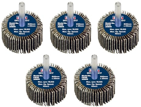 Sealey Ø40 x 20mm Abrasive Flap Wheel Ø6mm Shaft 80Grit - Pack of 5 FW4020805