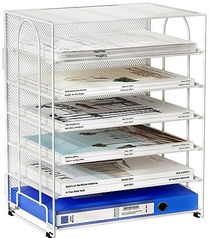 EasyPAG 6 Tier Desktop A4 Mesh in Tray Office Desk File Holder Paper Organiser Magazine Storage Shelf Filing Rack,White