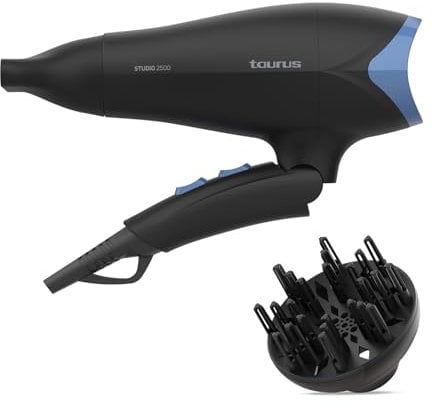 Secador pelo Taurus - Studio 2500 | incluye Concentrador y difusor | 2400 W de potencia | Plegable y compacto | Muy ligero | función de aire frío | Filtro extraíble