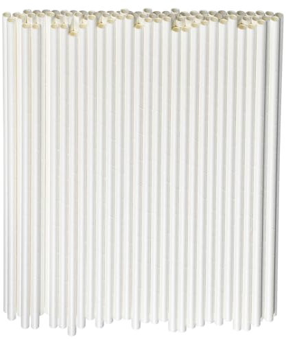 26 cm Paies de papier long blanc biodégradable - 0,6 cm Diamètre régulier, parfait pour les boissons hautes, bars, restaurants, 100 comptes