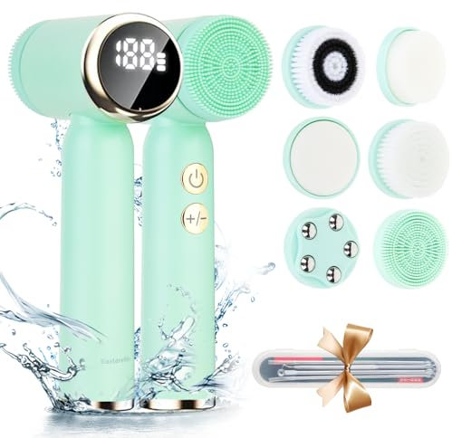 Facial Cleansing Brush-Electric Face Cleanser-Silicone Face Scrubber Rechargeable Facial Cleanser with Exfoliating Brush Heads-Waterproof Face Brush-Skincare for Women Gift Set