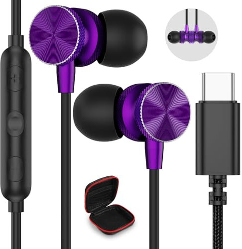 USB C Kopfhörer für Galaxy A54 A16 5G A34 A55 A35 A53,Kopfhörer mit Mikrofon Typ C Kopfhörer USB C Anschluss USB C Headset für Pixel 9 8 Pro 7 iPhone 16 15 Pro Samsung S25 S24FE Xiaomi 14 Oneplus,Lila
