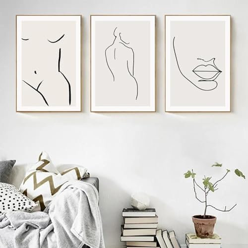 Minimalismus abstrakte Figur Linie Leinwand Wand Bilder weiblicher Akt Körper Poster Kunstdrucke Wandbild für Wohnzimmer Heimdekoration 50 x 70 cm x 3 ungerahmt