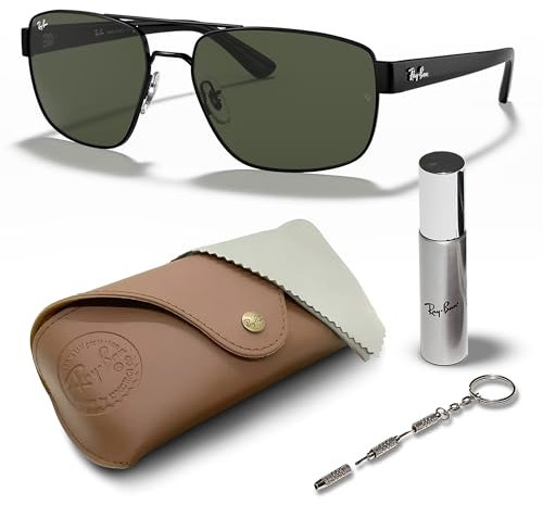 Ray-Ban RB3663 X-Large quadratische Sonnenbrille, BRILLEN-SET | Exklusiv-Etui und Care-Kit | Polished Black/G-15 Green